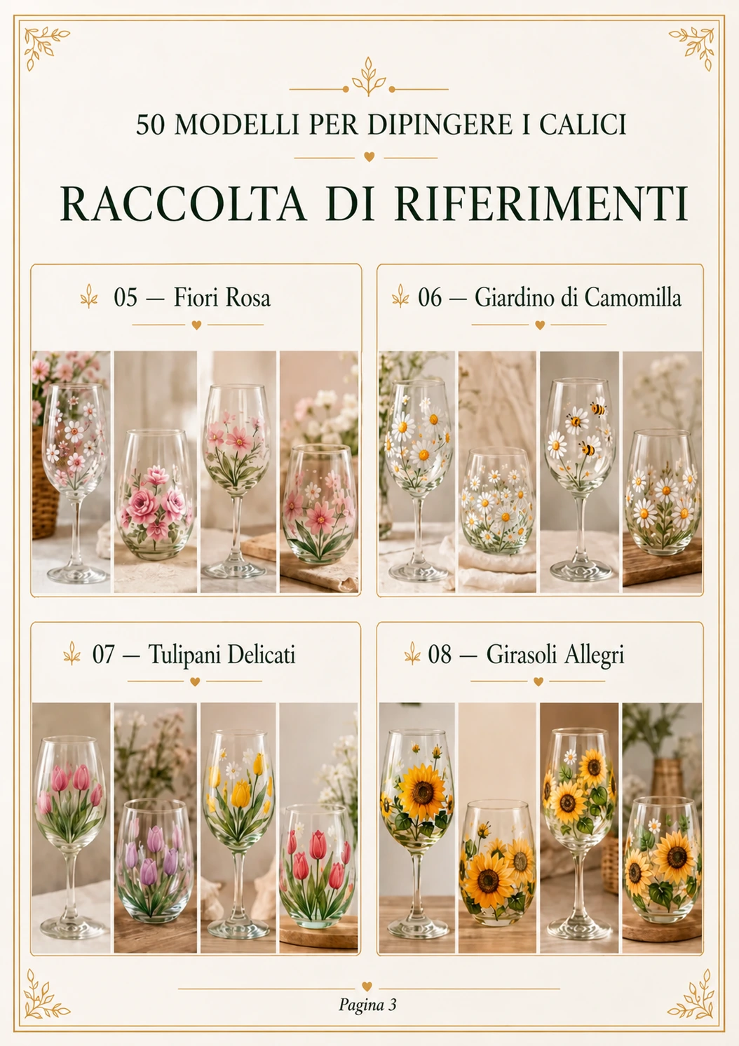 Página com referências florais de taças pintadas