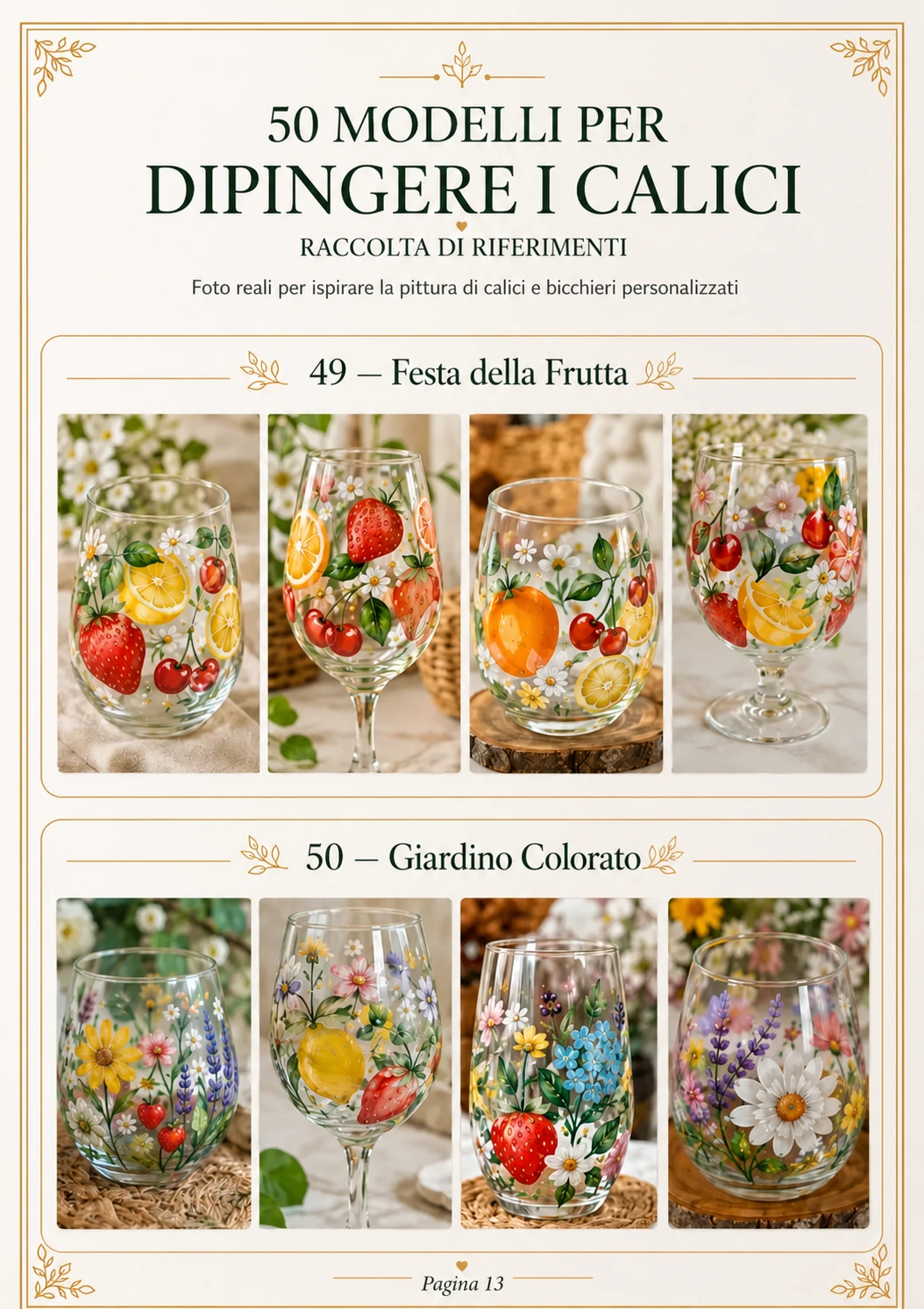 Página com referências de frutas e jardim colorido
