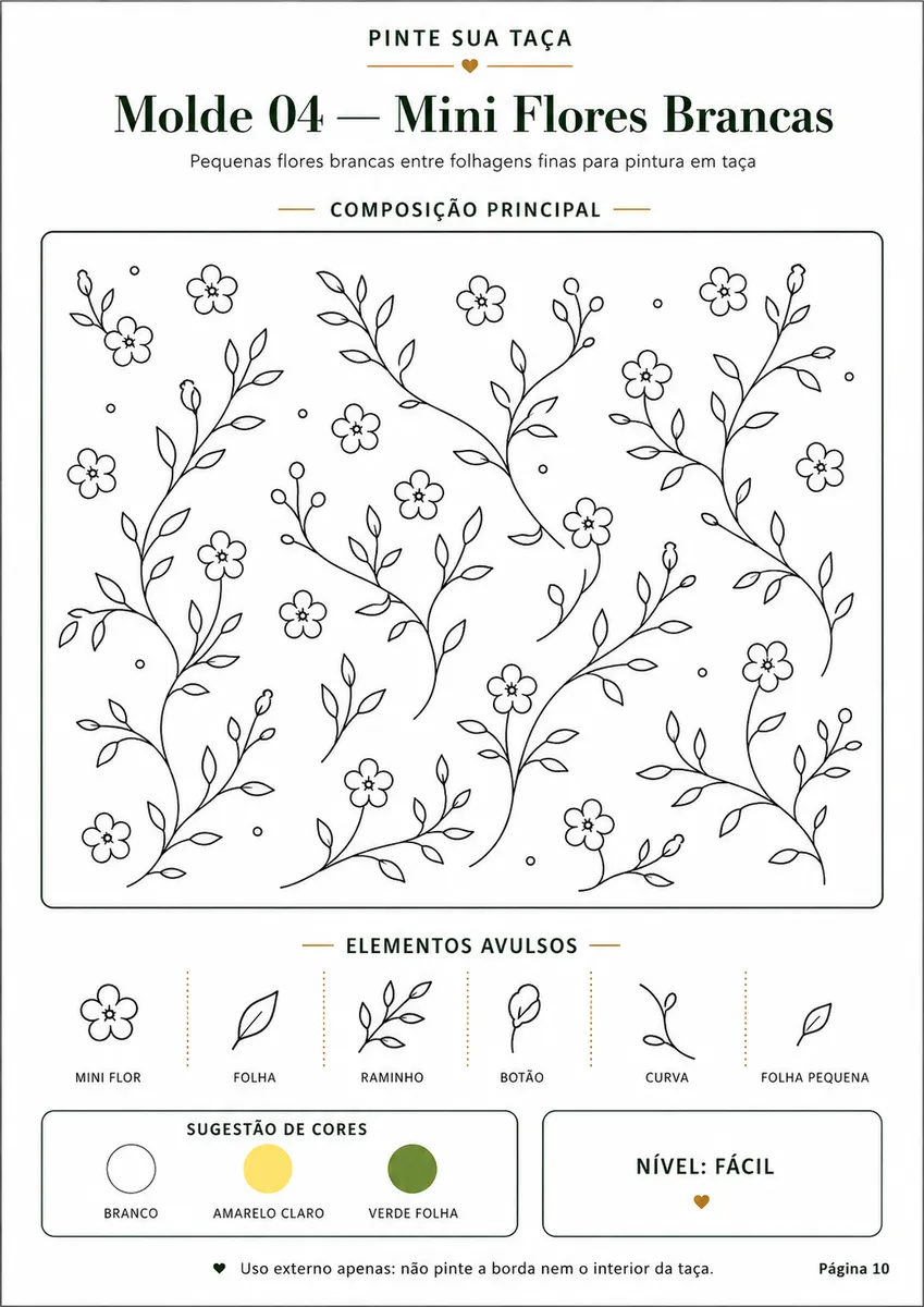Molde 04 — Mini Flores Brancas, página interna do 50 Modelli per Dipingere i Calici