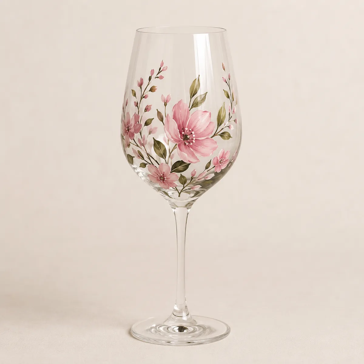 Taça pintada à mão com flores rosadas
